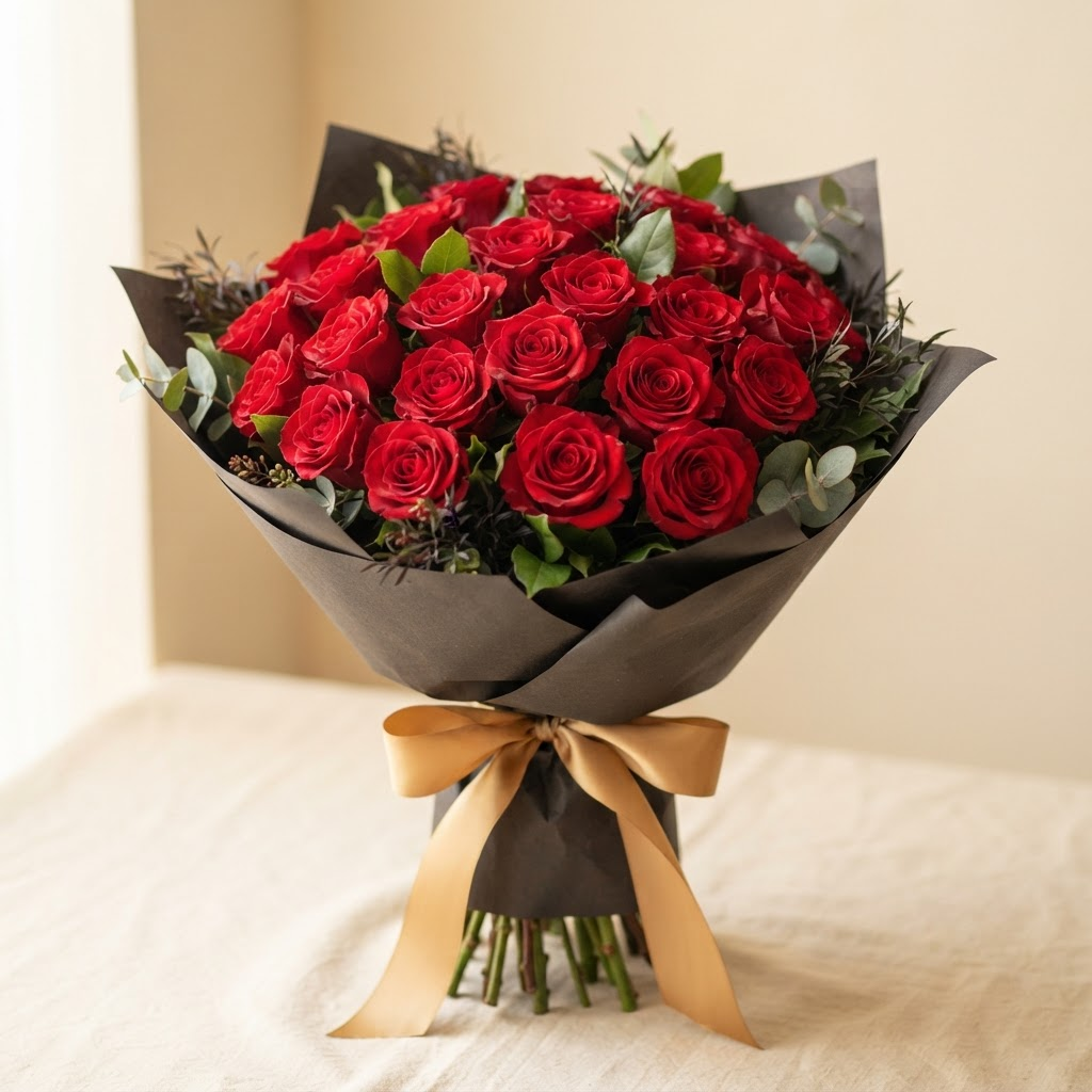 Handmade red rose bouquet